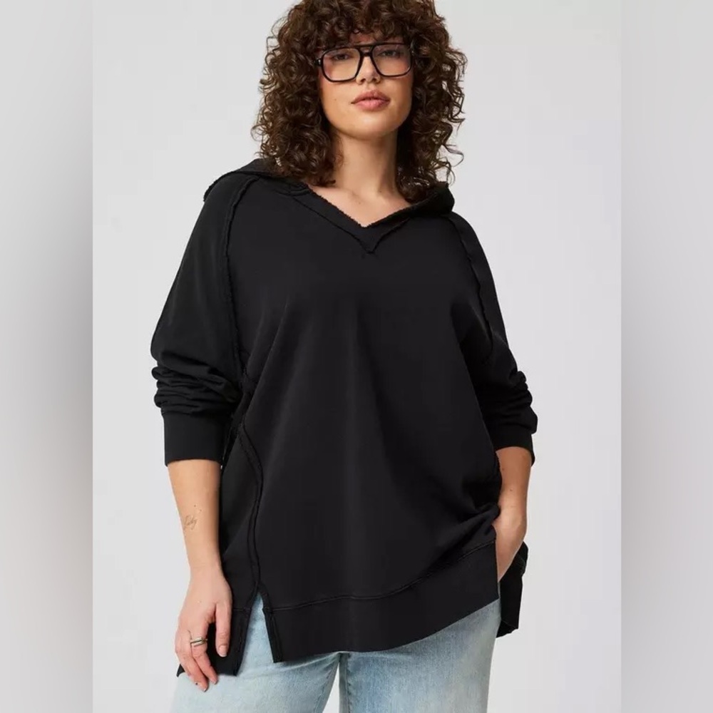Torrid Black Raw Hem Oversized Black V-Neck Hoodie